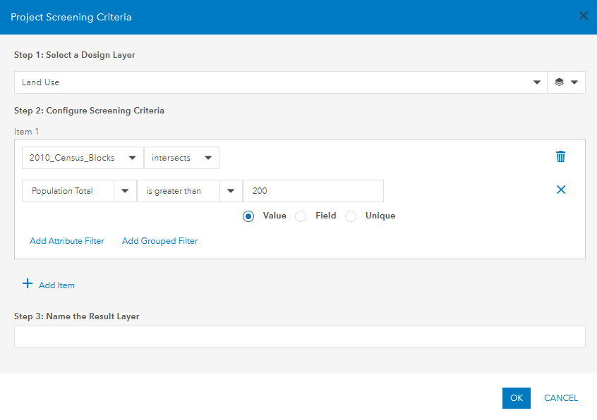 Project screening criteria example 1