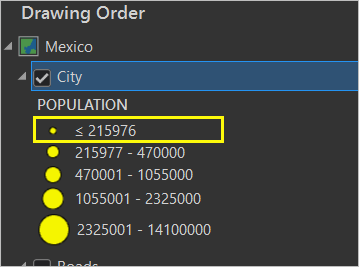 Layer in ArcGIS Pro with a symbol class label that uses a less-than-or-equal-to character